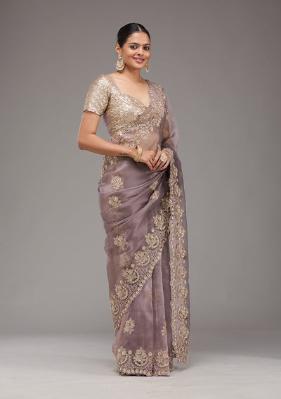 Lavender Sequins Tissue Saree-Koskii