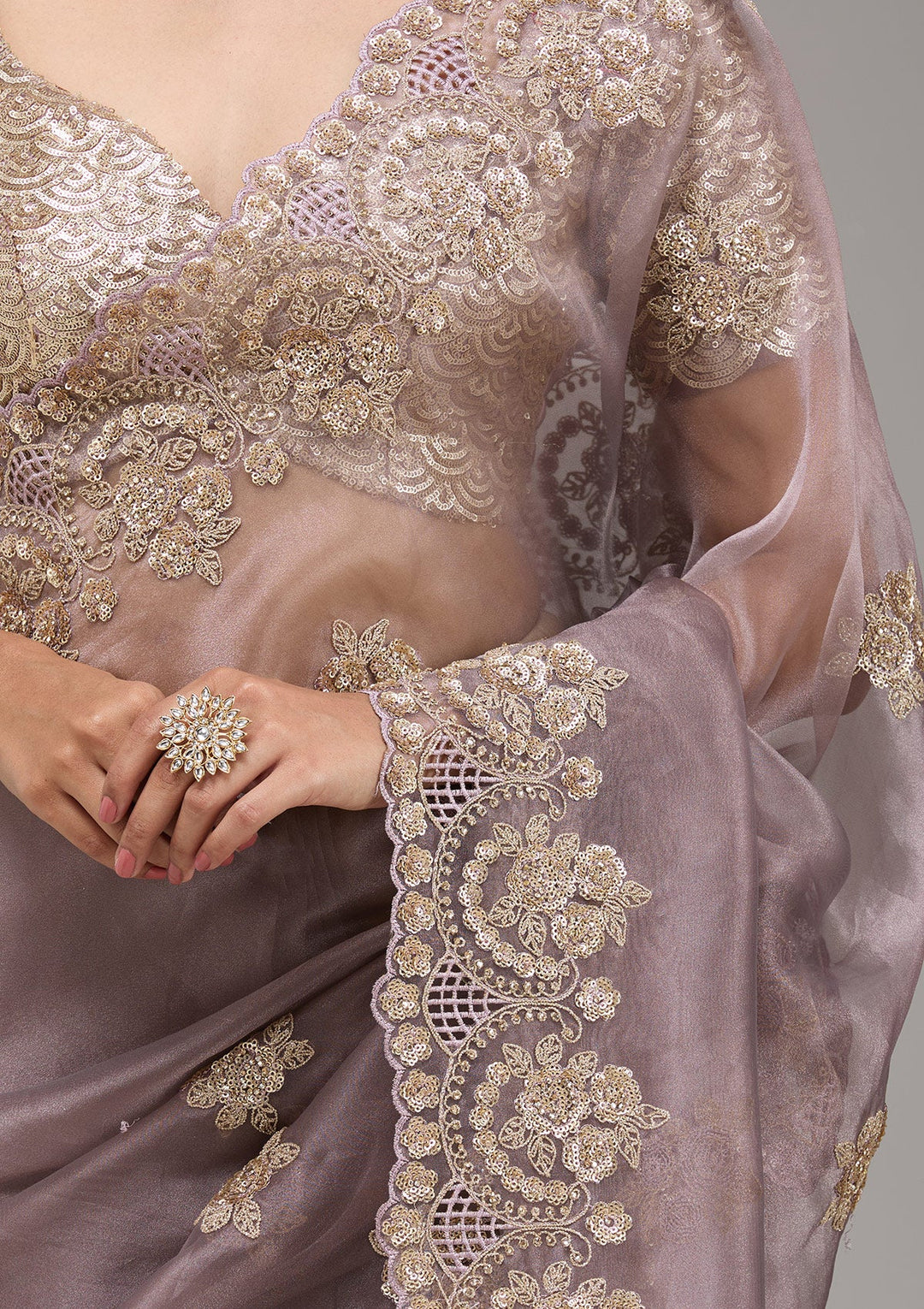 Lavender Sequins Tissue Saree-Koskii