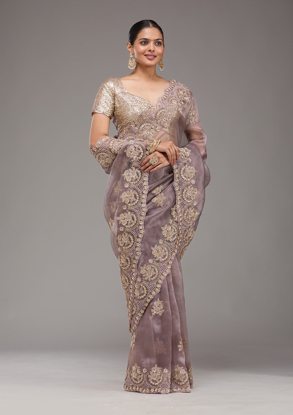 Lavender Sequins Tissue Saree-Koskii