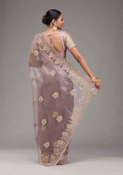 Lavender Sequins Tissue Saree-Koskii