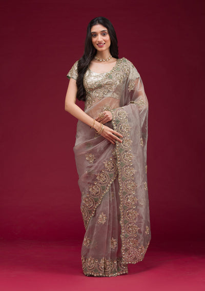 Sea Green Sequins Tissue Saree-Koskii