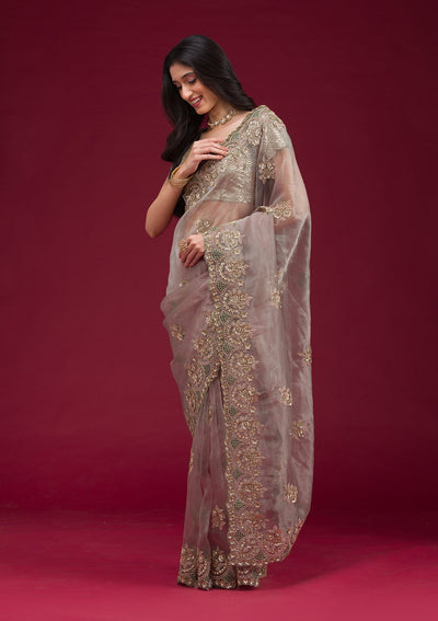 Sea Green Sequins Tissue Saree-Koskii