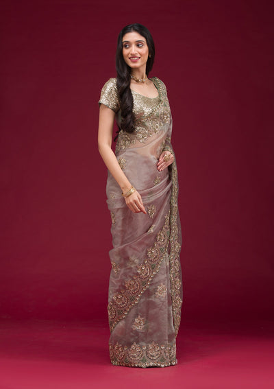 Sea Green Sequins Tissue Saree-Koskii