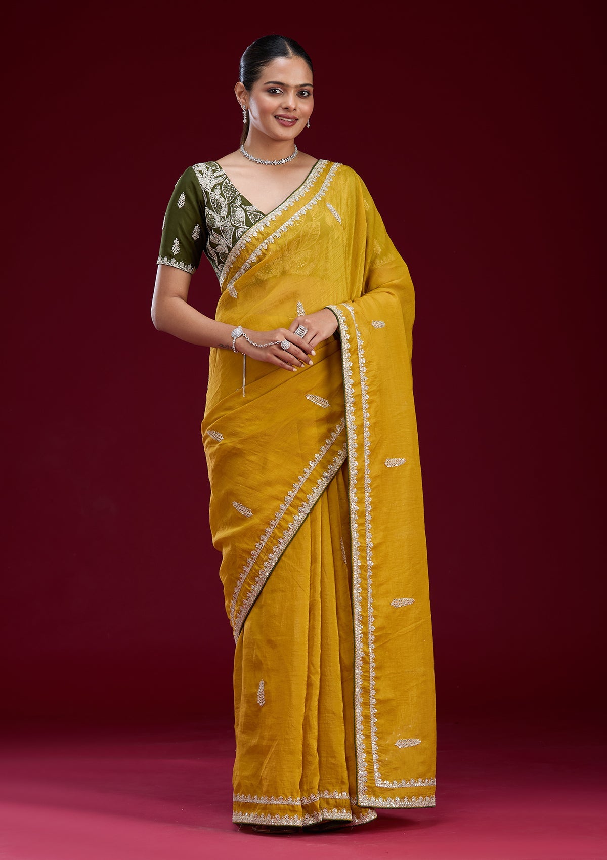 Rani Pink Zariwork Art Silk Saree-Koskii