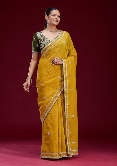 Rani Pink Zariwork Art Silk Saree-Koskii