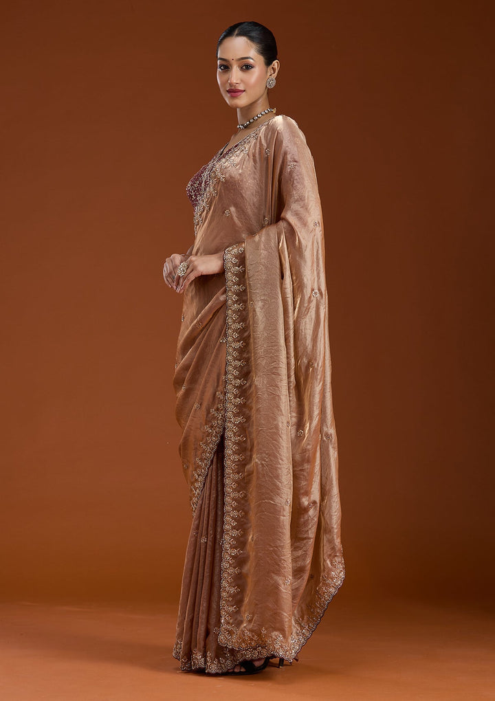 Copper Sequins Tissue Saree-Koskii