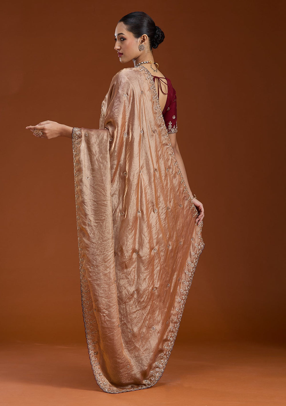 Copper Sequins Tissue Saree-Koskii
