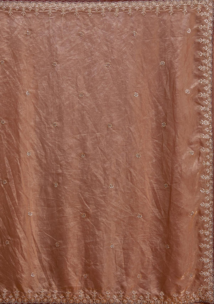 Copper Sequins Tissue Saree-Koskii