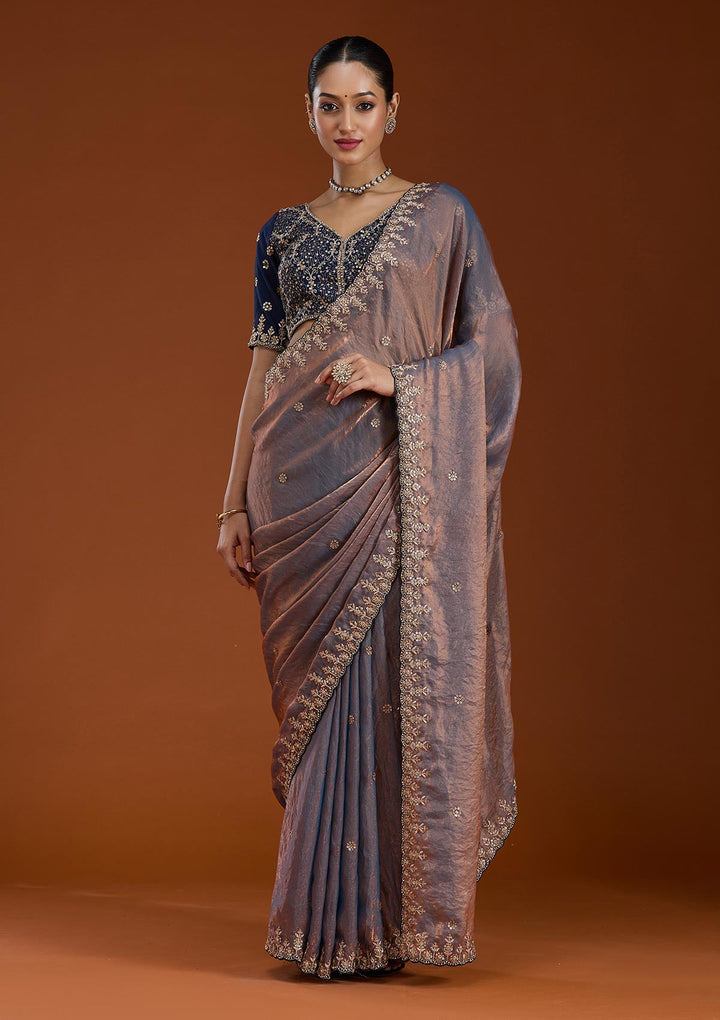Grey Sequins Tissue Saree-Koskii