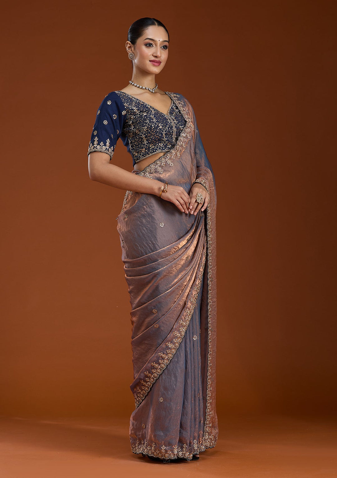 Grey Sequins Tissue Saree-Koskii