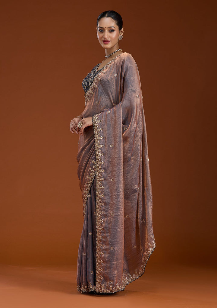 Grey Sequins Tissue Saree-Koskii