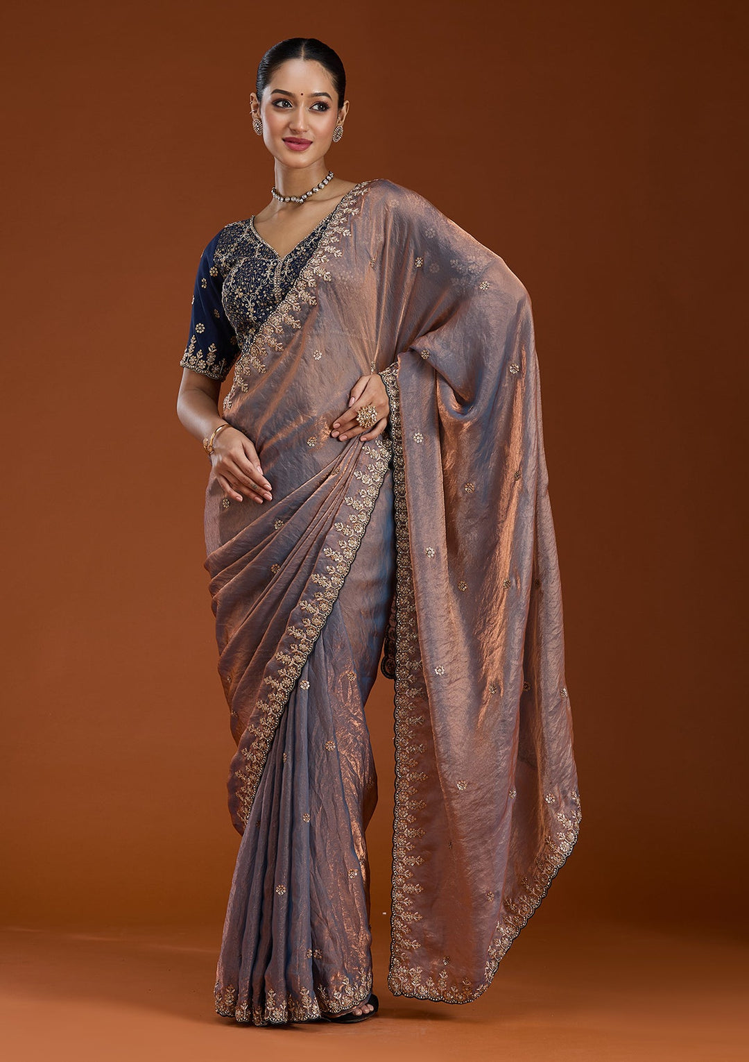 Grey Sequins Tissue Saree-Koskii