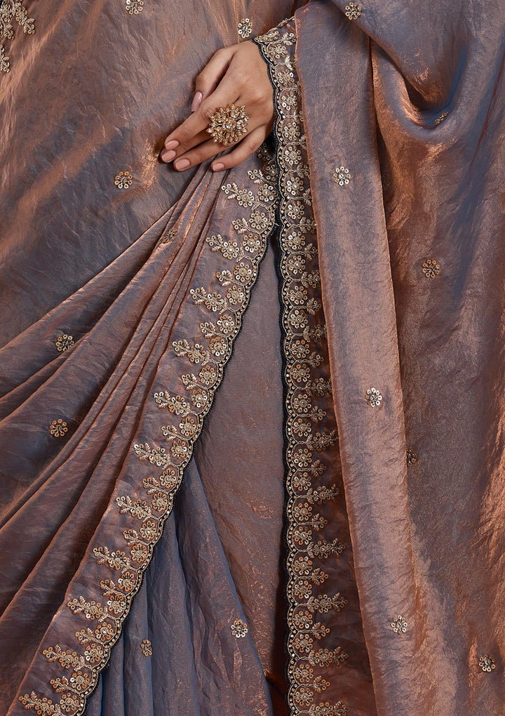 Grey Sequins Tissue Saree-Koskii