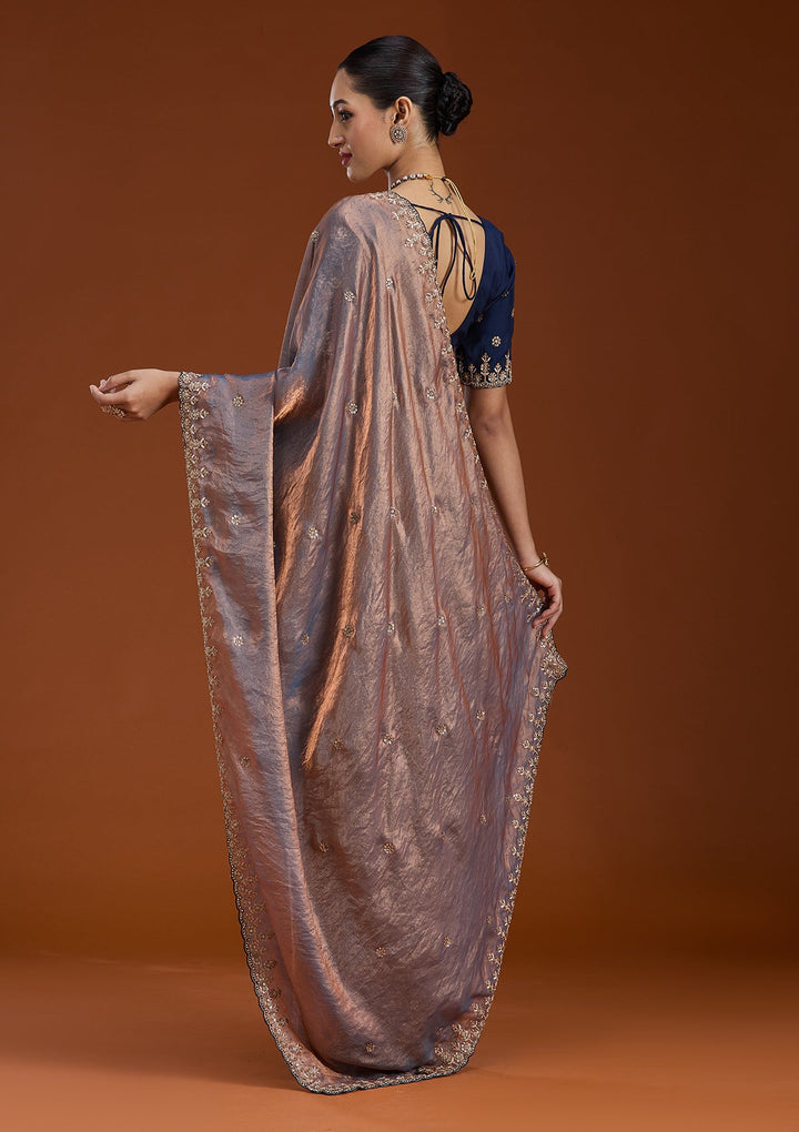 Grey Sequins Tissue Saree-Koskii