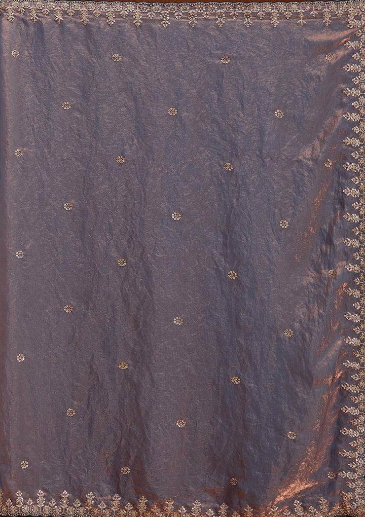 Grey Sequins Tissue Saree-Koskii