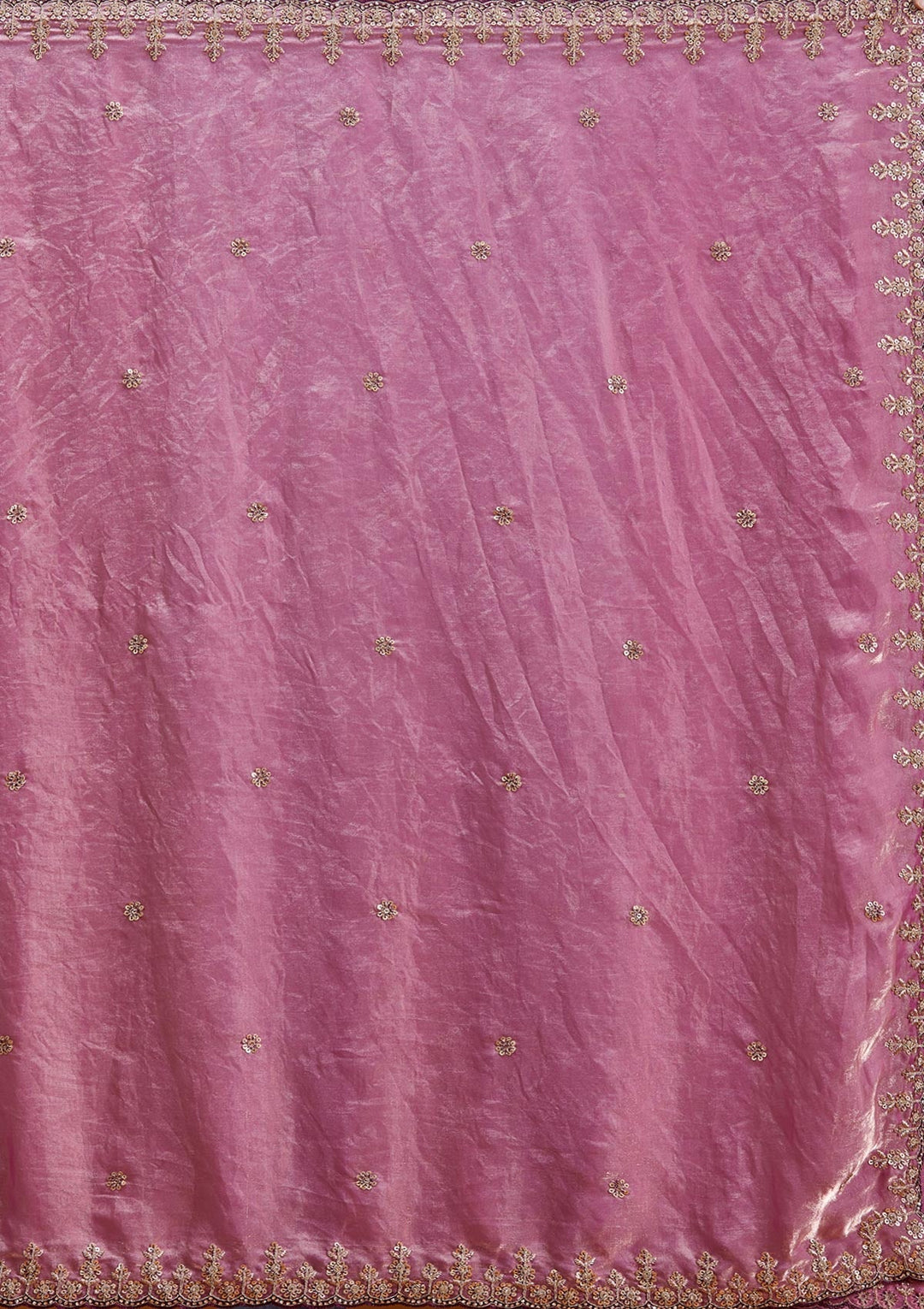 Onion Pink Sequins Tissue Saree-Koskii