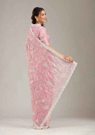 Pink Zariwork (Gold) Organza Readymade Salwar Suit-koskii