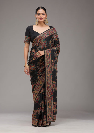 Black Threadwork Tissue Saree-Koskii