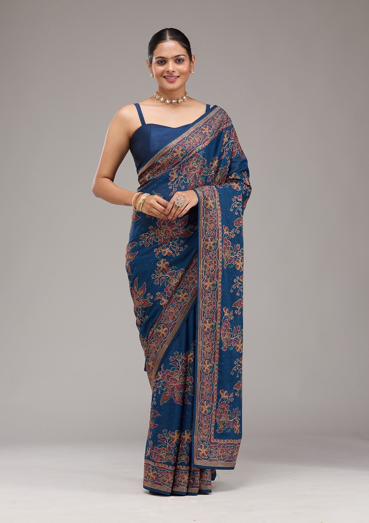 Black Threadwork Tissue Saree-Koskii