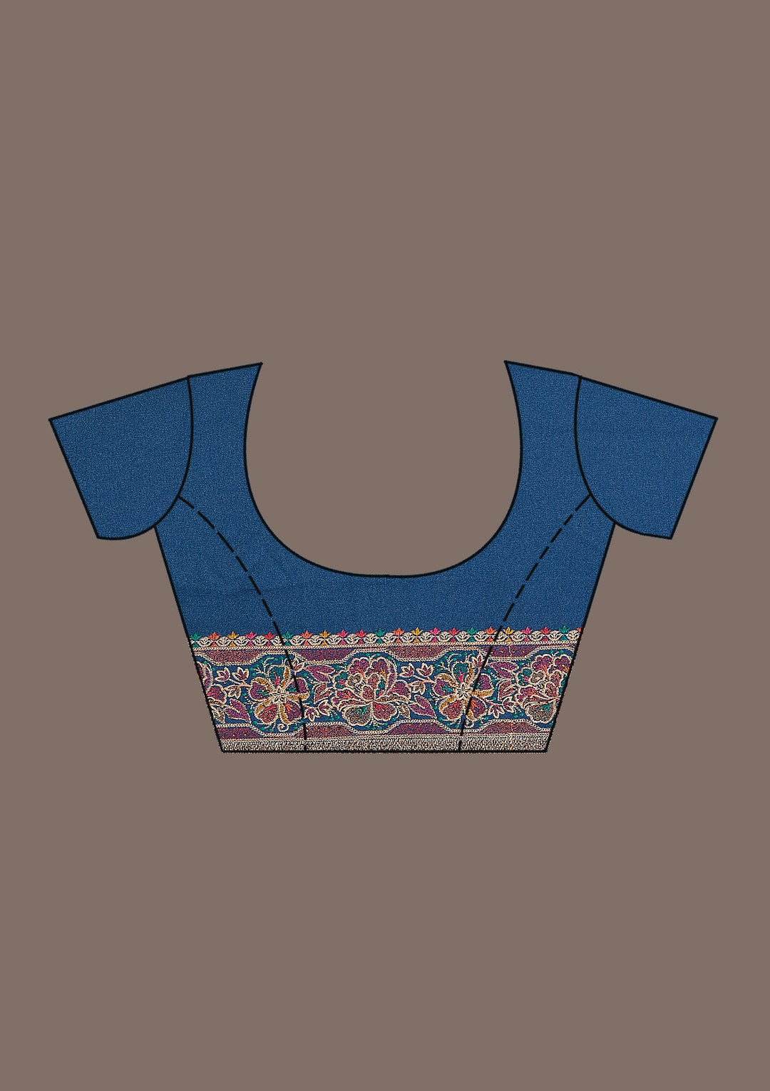 Navy Blue Threadwork Tissue Saree-Koskii