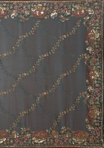 Light Grey Sequins Tissue Saree-Koskii