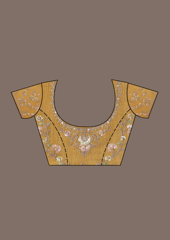 Mustard Sequins Tissue Saree-Koskii