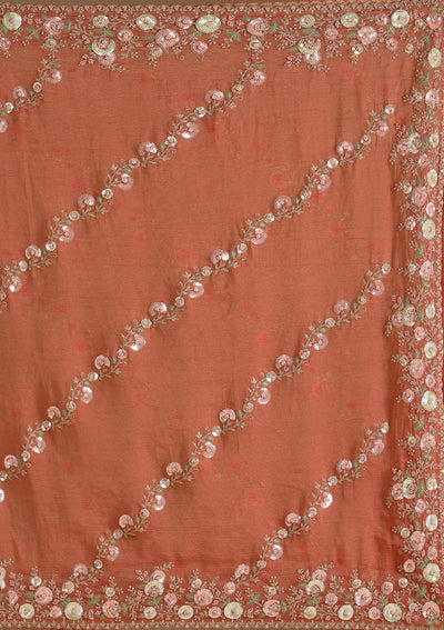 Rust Sequins Tissue Saree-Koskii