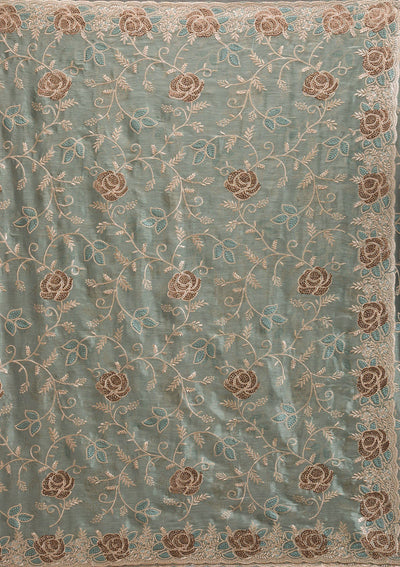 Mehendi Zariwork Tissue Saree-Koskii