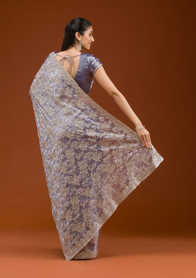 Grey Zariwork Tissue Saree-Koskii