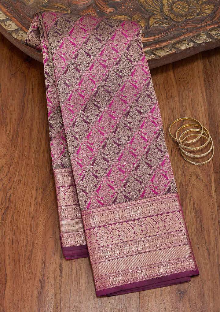 Rani Pink Zariwork (Gold) Pure Silk Saree