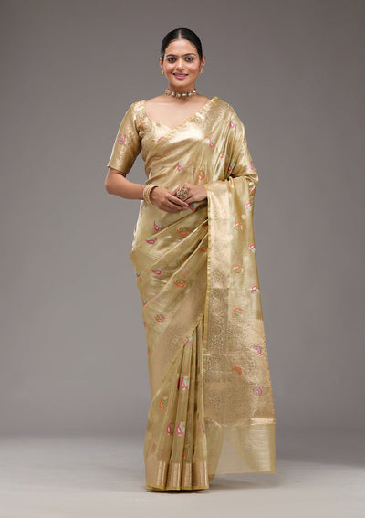 Gold Zariwork Tissue Saree-Koskii