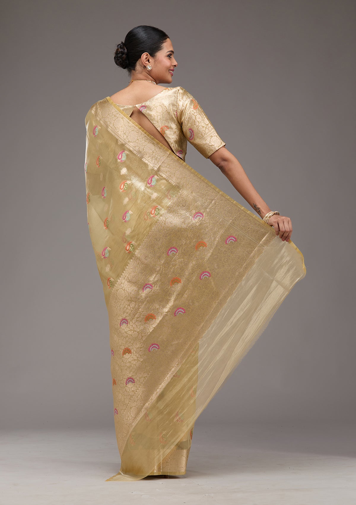 Gold Zariwork Tissue Saree-Koskii