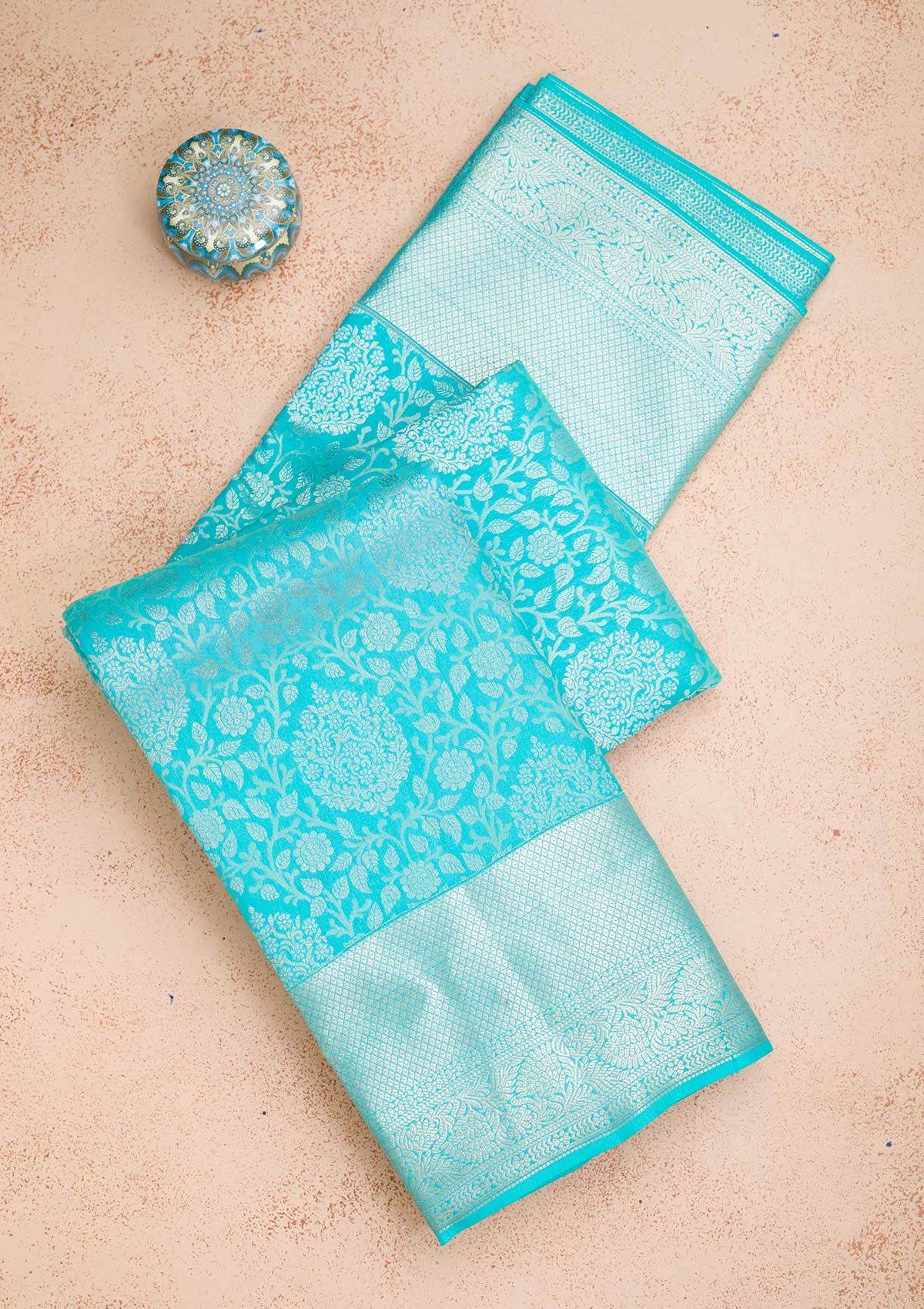 Turquoise Blue Zariwork Pure Silk Saree-koskii