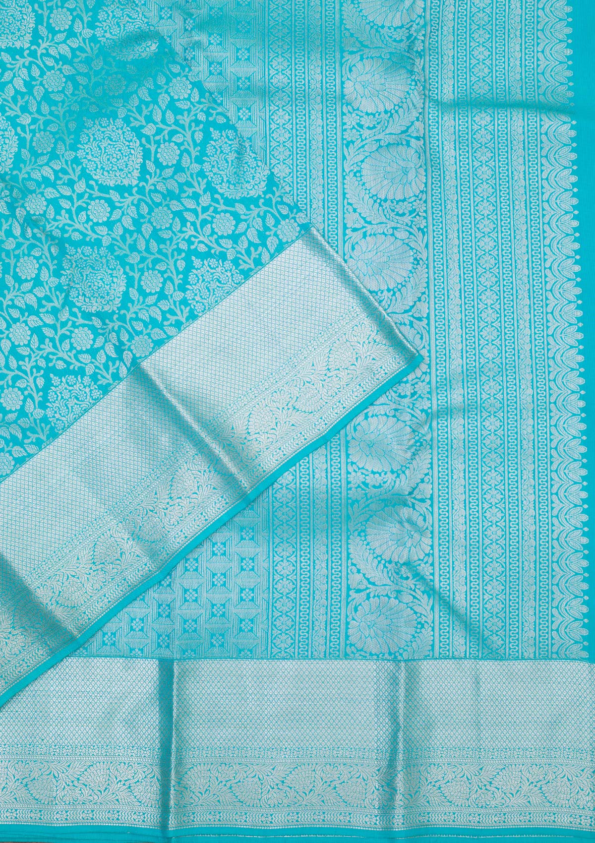 Turquoise Blue Zariwork Pure Silk Saree-koskii