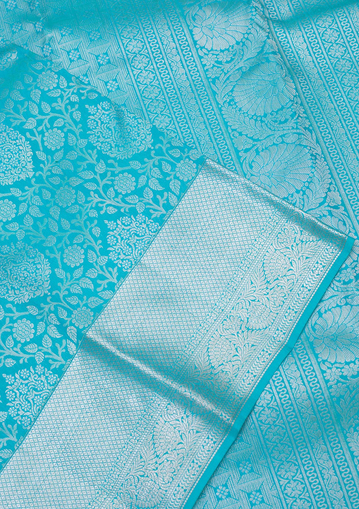 Turquoise Blue Zariwork Pure Silk Saree-koskii