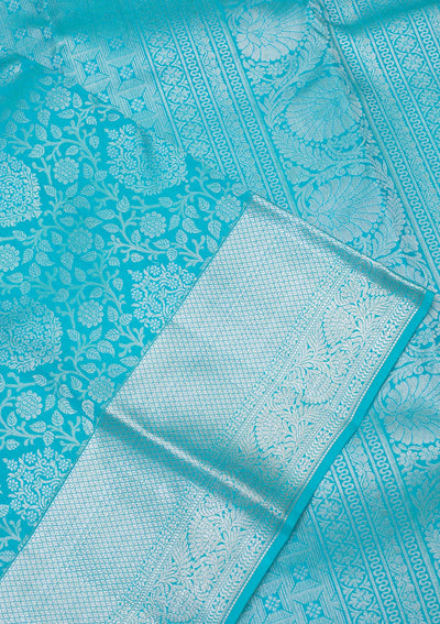 Turquoise Blue Zariwork Pure Silk Saree-koskii