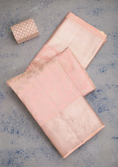 Peach Zariwork Pure Silk Saree-koskii