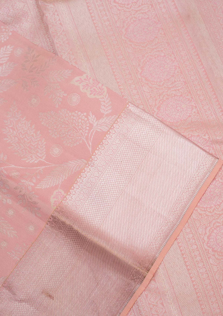 Peach Zariwork Pure Silk Saree-koskii