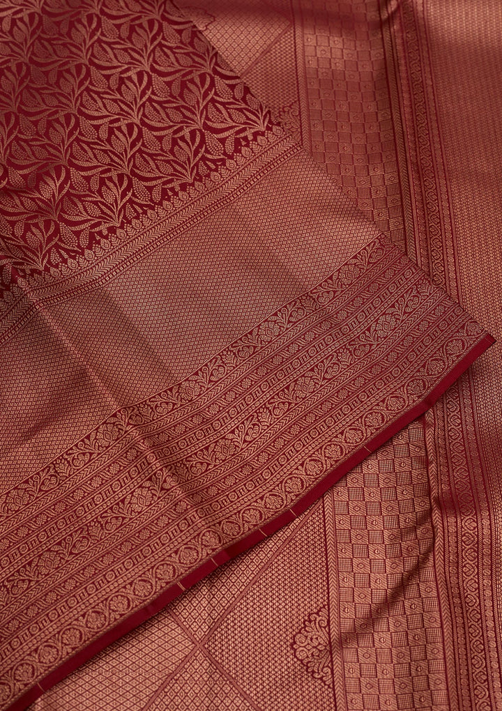 Maroon Zariwork Pure Silk Saree-Koskii