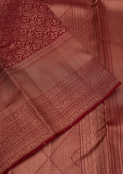 Maroon Zariwork Pure Silk Saree-Koskii
