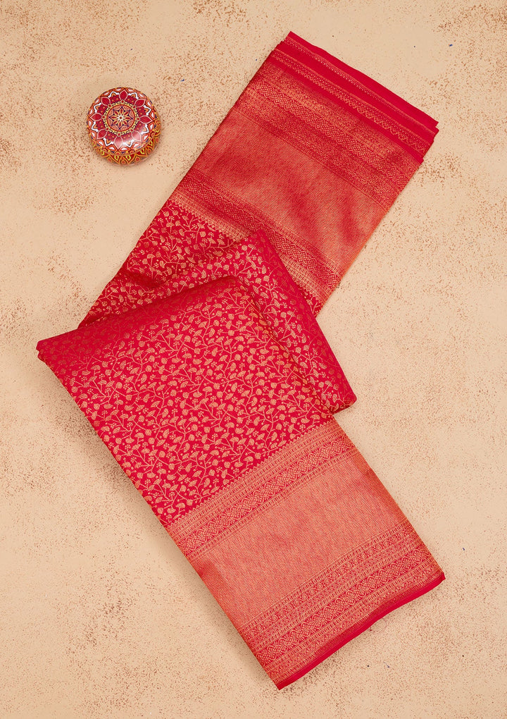 Red Zariwork Pure Silk Saree-Koskii