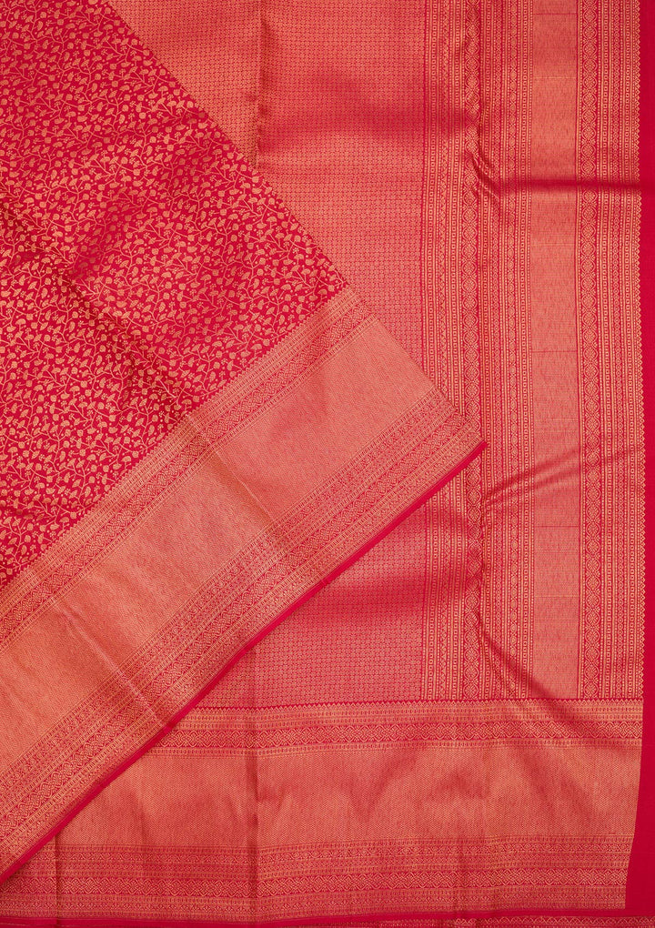 Red Zariwork Pure Silk Saree-Koskii