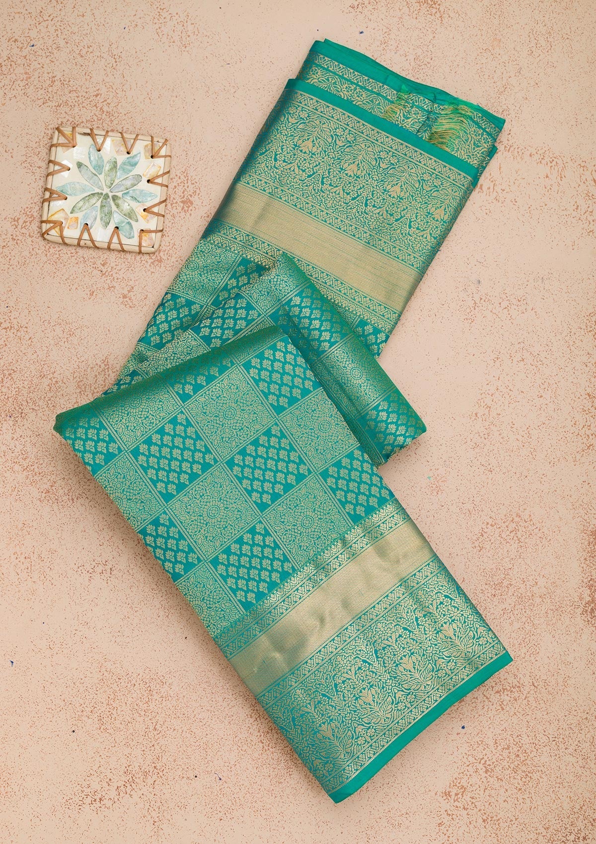 Rama Green Zariwork Pure Silk Saree-Koskii