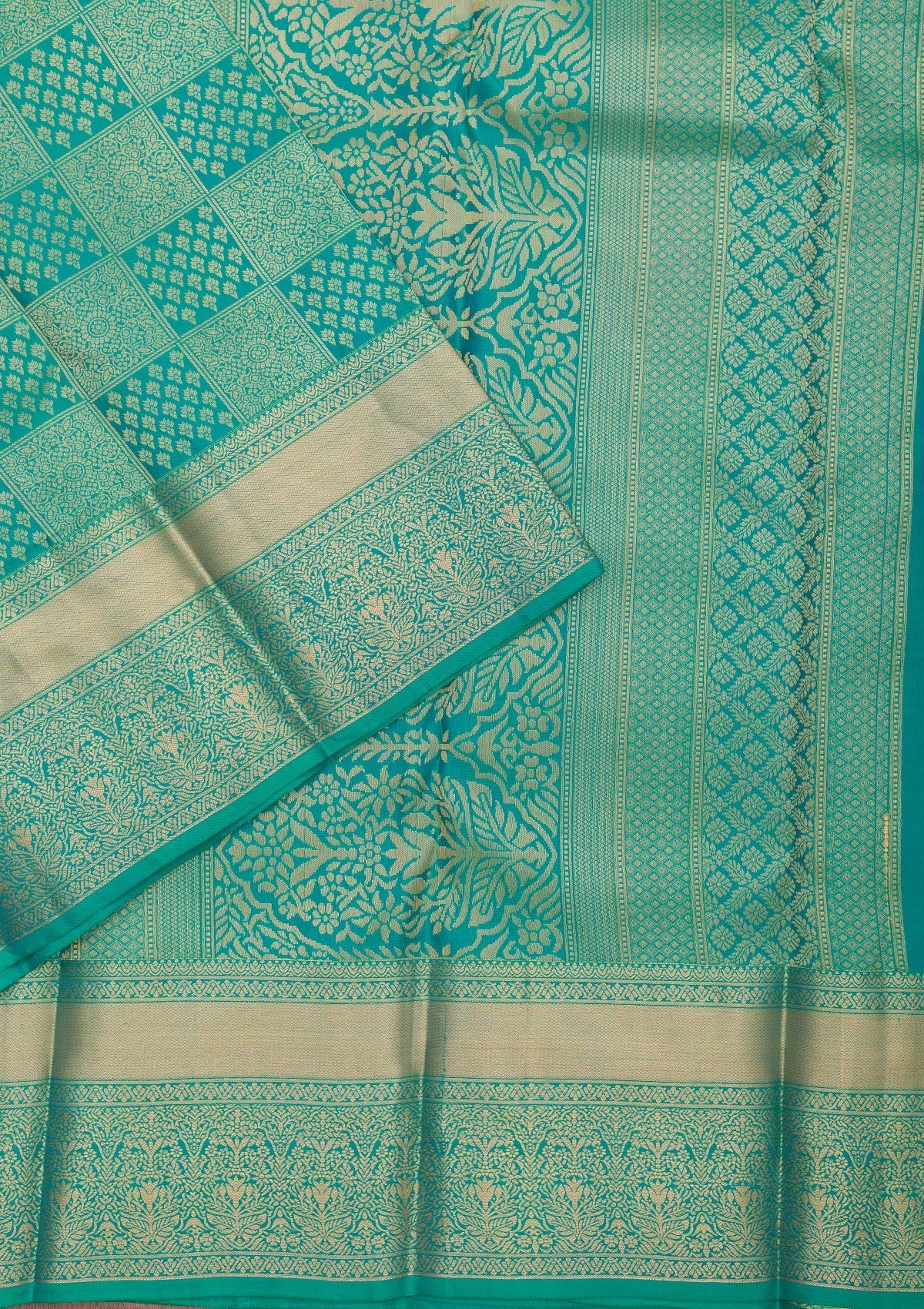 Rama Green Zariwork Pure Silk Saree-Koskii