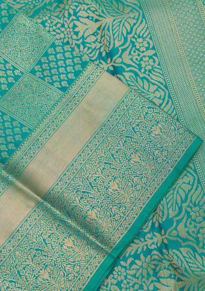 Rama Green Zariwork Pure Silk Saree-Koskii