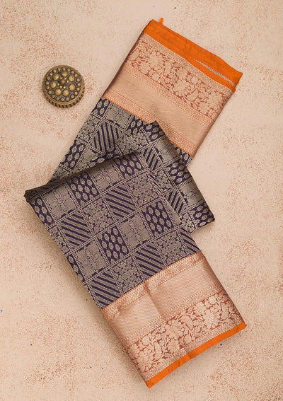 Navy Blue Zariwork Pure Silk Saree-Koskii