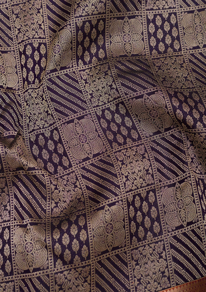 Navy Blue Zariwork Pure Silk Saree-Koskii