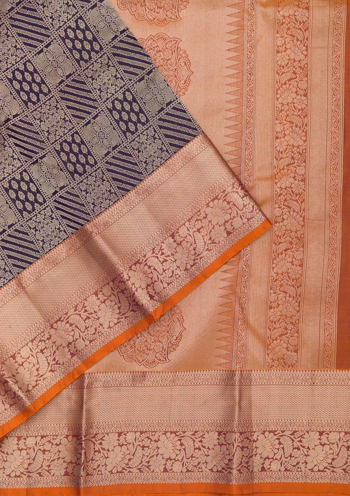 Navy Blue Zariwork Pure Silk Saree-Koskii