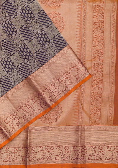 Navy Blue Zariwork Pure Silk Saree-Koskii