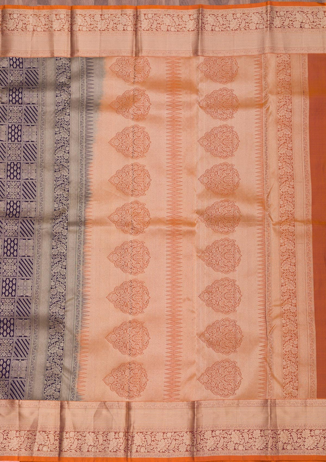 Navy Blue Zariwork Pure Silk Saree-Koskii